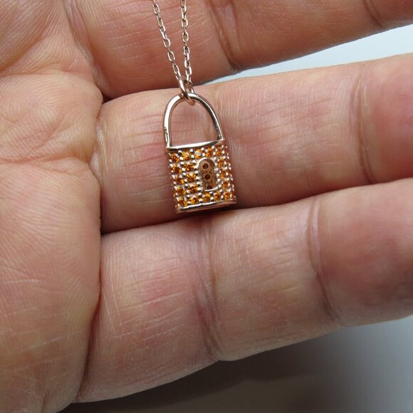 Mikeadam Jewelry - 18k Rose Gold Sterling Silver Lock Pendant & Chain
